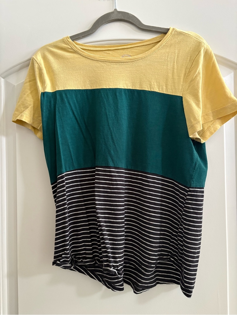 Maurices Yellow, Teal & Black Striped Colorblock Short Sleeve Tee